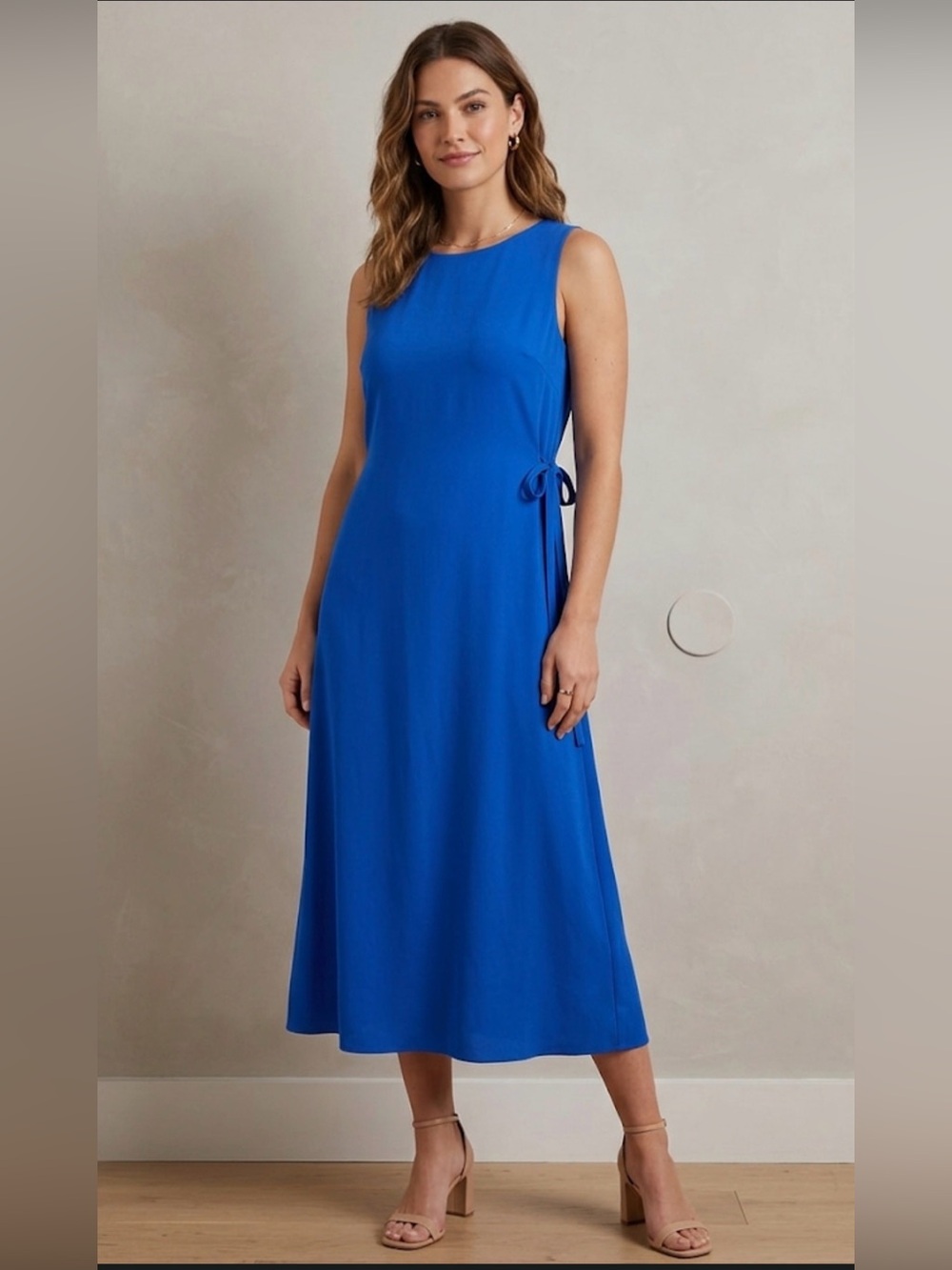 NWT Eileen Fisher Silk Georgette Crepe Bateau Neck Maxi Dress Catalina Blue M